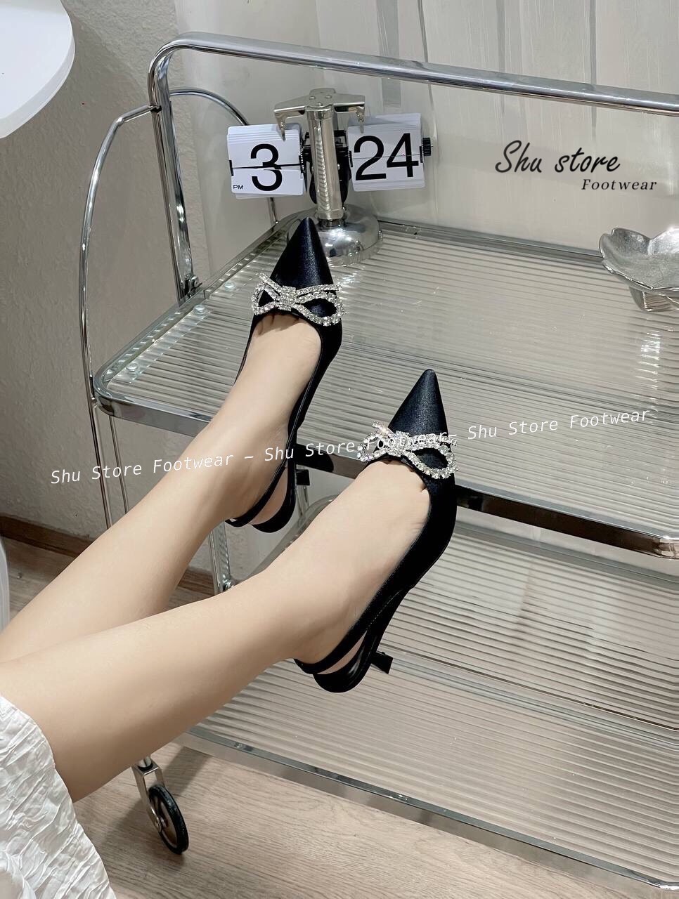 Sandal zara cao gót phối nơ đá mũi nhọn thời trang mới 2022 Shu Store