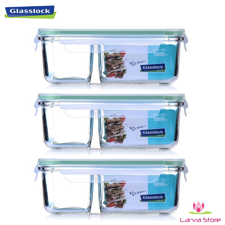 Bộ 3 hộp đựng thực phẩm 2 ngăn glasslock mcrk-100 dung tích 1000ml - larva store