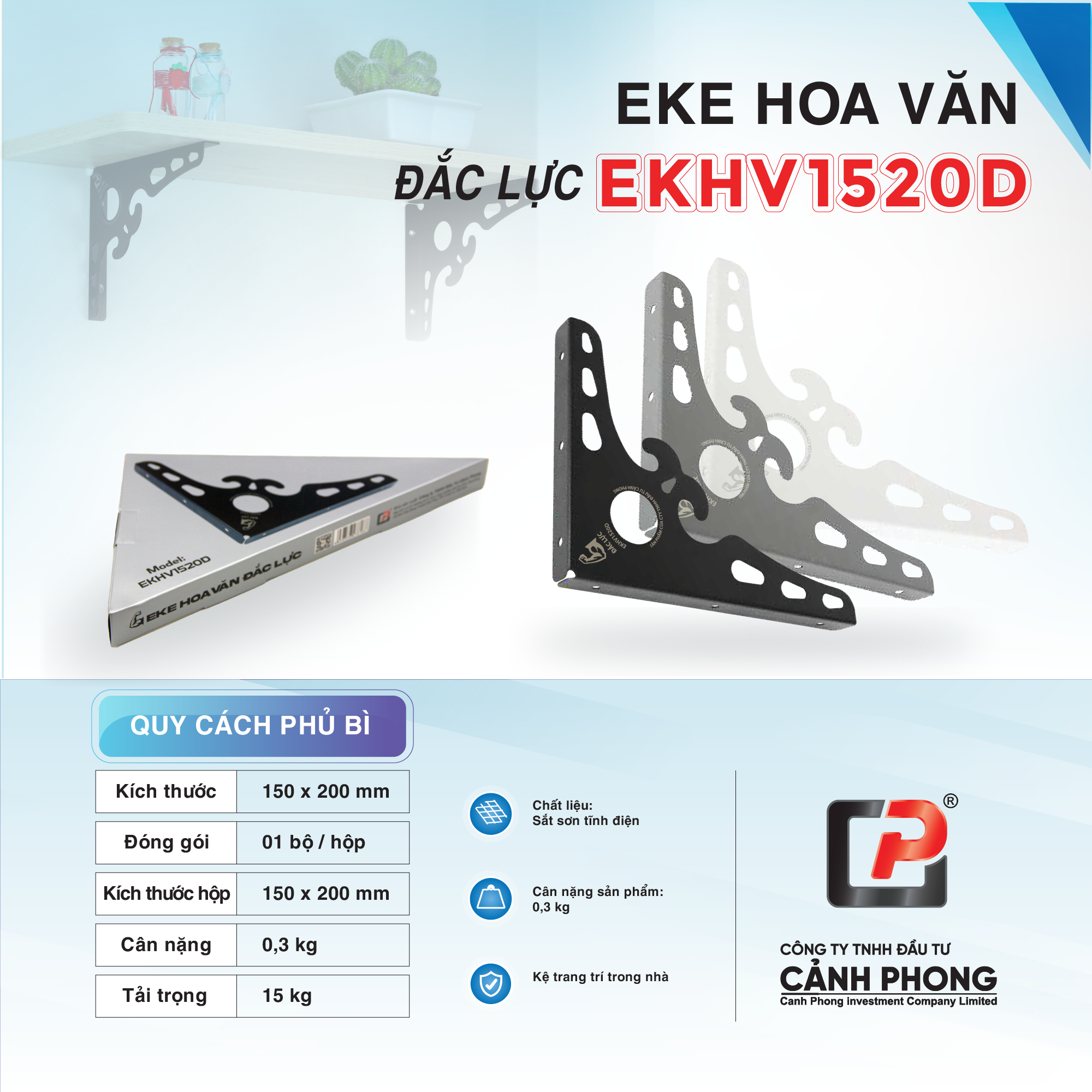 Giá để kệ chính hãng, eke chữ L hoa văn treo tường kích thước 15x20cm
