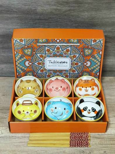 Bộ 6 chén ăn cơm tặng kèm 6 đôi đũa Thổ Cẩm