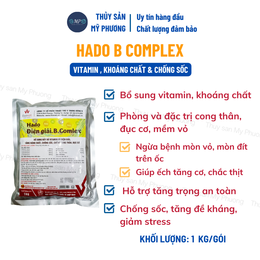 Vitamin khoáng trộn điện giải chống sốc Hado b.Complex tăng trọng giúp tăng cơ chống mòn vỏ cho tôm thẻ cá lươn ếch ốc ba ba
