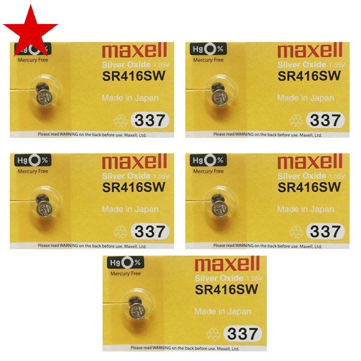 Combo 5 vỉ pin đồng hồ sr416sw 337 maxell 1.55v