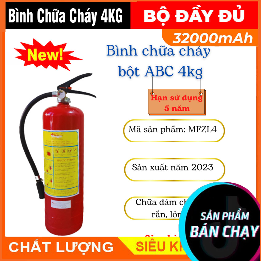 Bình cứu hỏa , Bình chữa cháy bột ABC 4kg – MFZ4 nhập khẩu chính hãng JIS ,đạt tiêu chuẩn PCCC, thiết bị phòng cháy chữa cháy