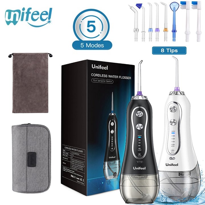 Máy tăm nước cầm tay nhãn hiệu Unifeel HF-6 - 2 màu đen và trắng