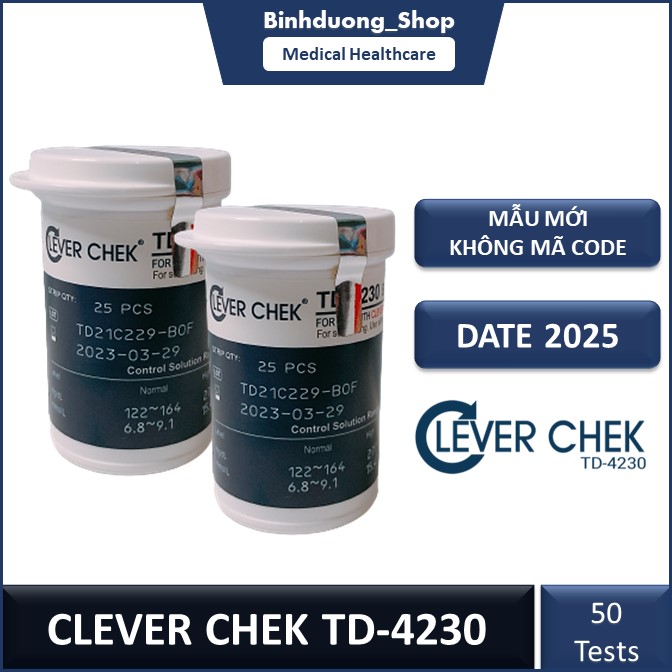 Que thử tiểu đường Clever Chek TD 4230 mẫu mới không mã CODE HSD XA (2 lọ)