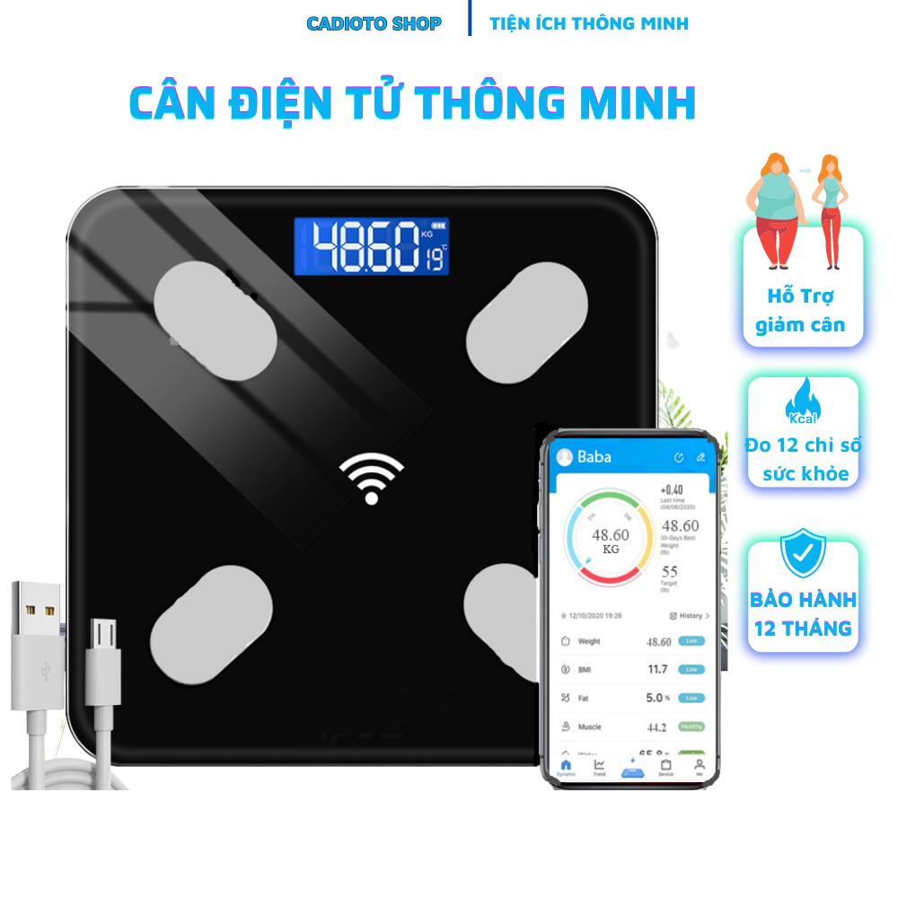Cân Điện Tử Sức Khỏe Thông Minh Gia Đình Kết Nối Điện Thoại Đo Chỉ Số Sức Khỏe Nhằm Kiểm Soát Chế Độ Ăn Uống, Hoạt Động Thể Thao