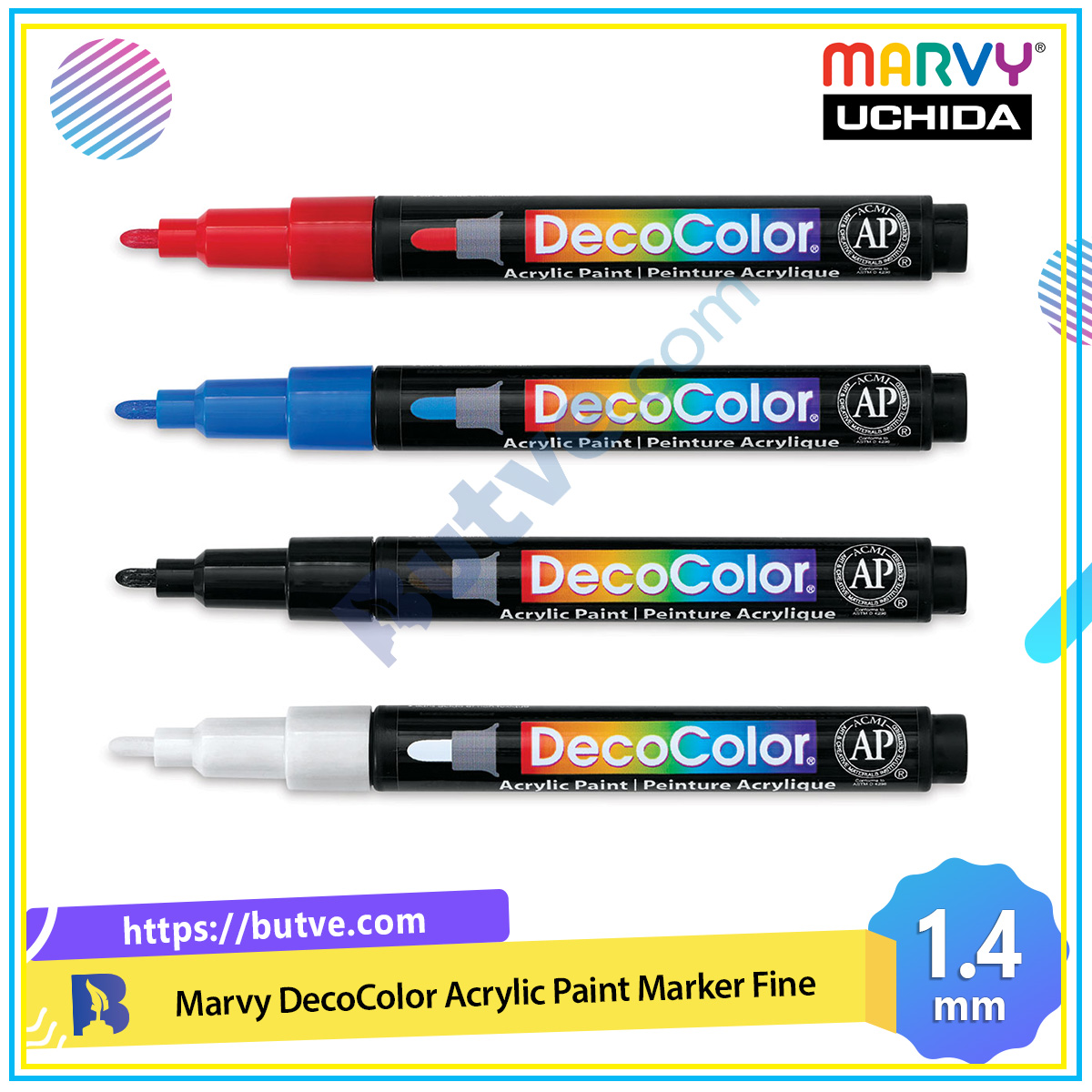 Bút sơn acrylic vẽ đa chất liệu Marvy Uchida DecoColor Fine #215 - Ngòi 1.4mm