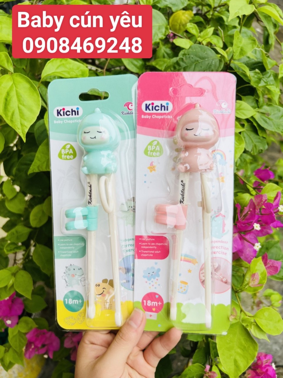 Đũa tập ăn kichi xỏ ngón giúp bé tập ăn bằng đũa