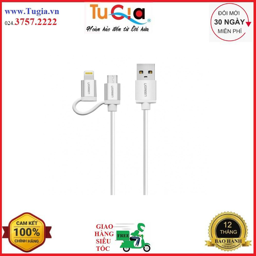 Cáp sạc điện thoại 2 trong 1 micro usb và lighting ugreen 20749 dài 1.5m - hàng chính hãng