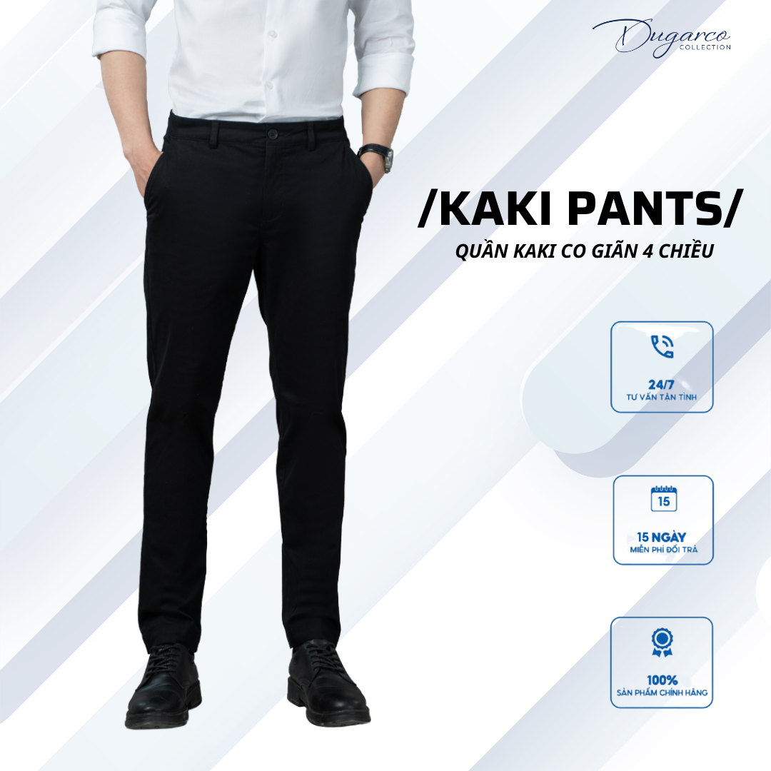 Quần kaki dugarco dài ống suông công sở nam form regular fit vải kaki co giãn 233cm002