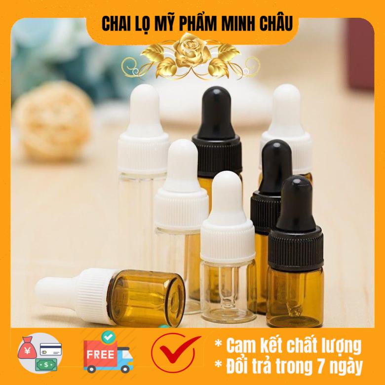 [Combo 10sp] Lọ chiết tinh dầu thủy tinh mỏng 2ml/3ml/5ml khoen đen / lọ chiết mỹ phẩm