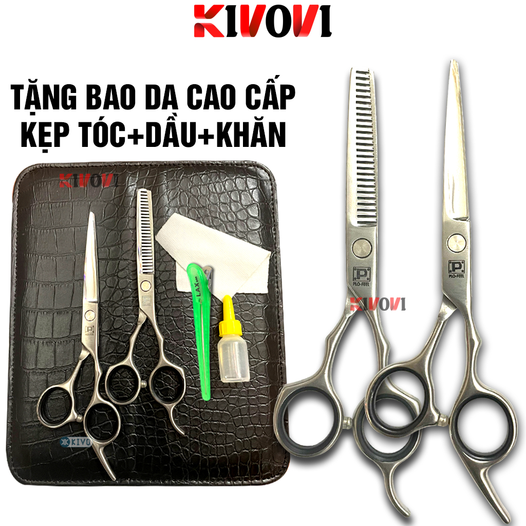 Combo 2 kéo cắt tóc + kéo tỉa tóc chuyên nghiệp nam nữ plo feel cao cấp - kéo cắt tóc nam, nữ, cho bé - kéo tỉa tóc 2 răng cao cấp kivovi