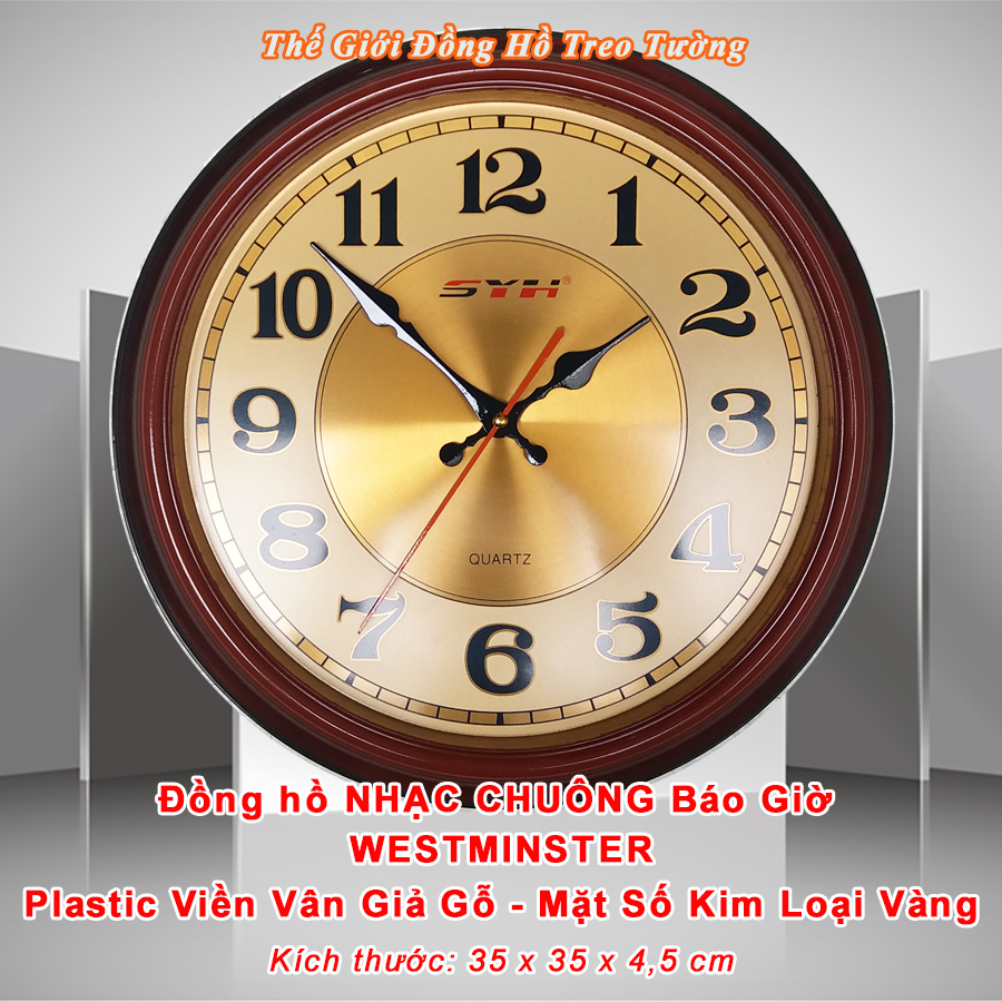 Đồng hồ syh nhạc chuông báo giờ westminster – báo nhạc 15 phút –nghỉ đêm – máy kim trôi eastar japan – số nổi 3d đường kính 31cm – tặng 03 pin maxell