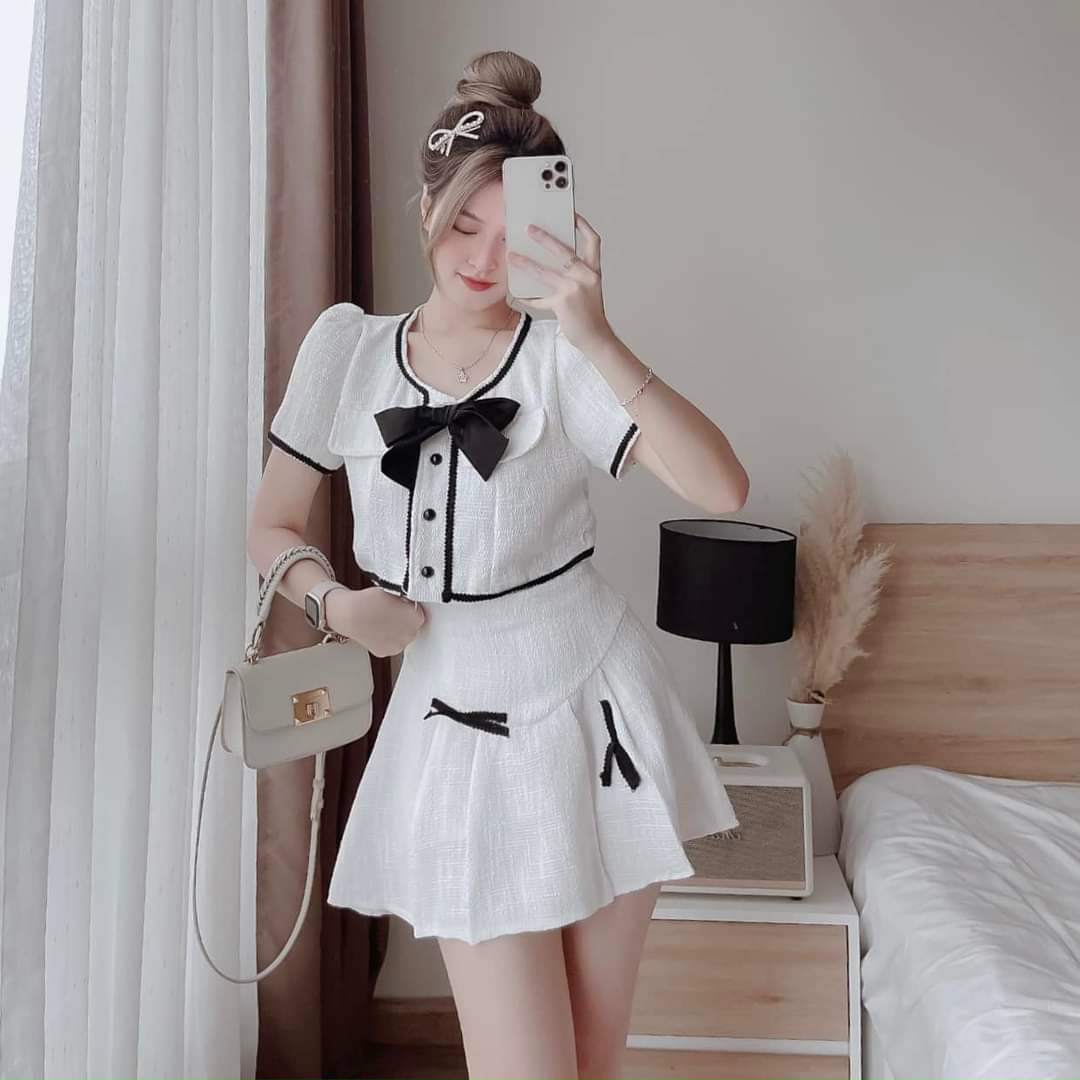 Sét váy áo nữ kiểu croptop & chân váy