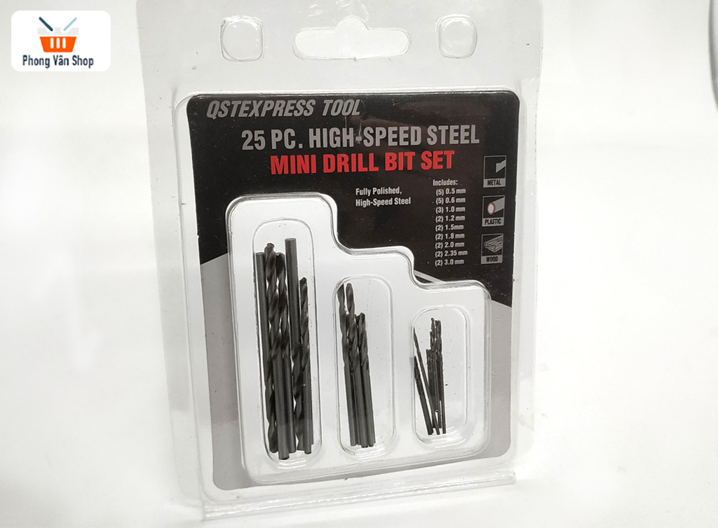 Bộ 25 mũi khoan mini 0.5-0.6-1.0-1.2-1.5-1.8-2.0-2.35-3.0mm