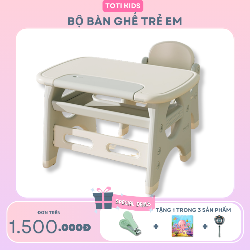 Bộ bàn ghế kèm bảng vẽ cho bé Toti Kids, bàn học đa năng điều chỉnh dáng ngồi cho bé