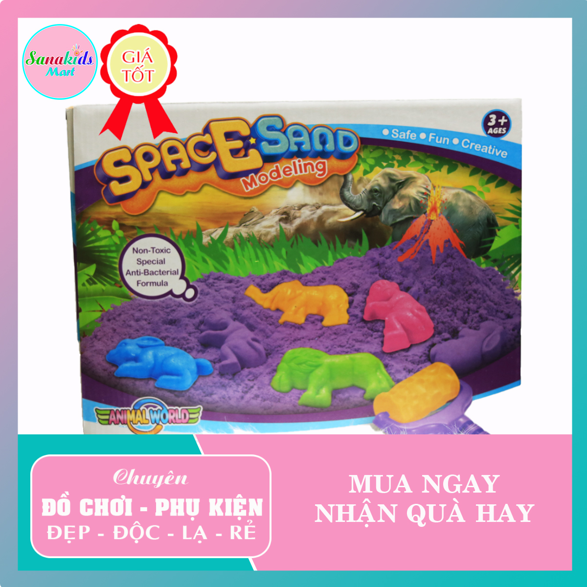 Hộp đồ chơi cát động lực sáng tạo Space sand 908-12 kèm 4 khuôn thế giới động vật cho bé