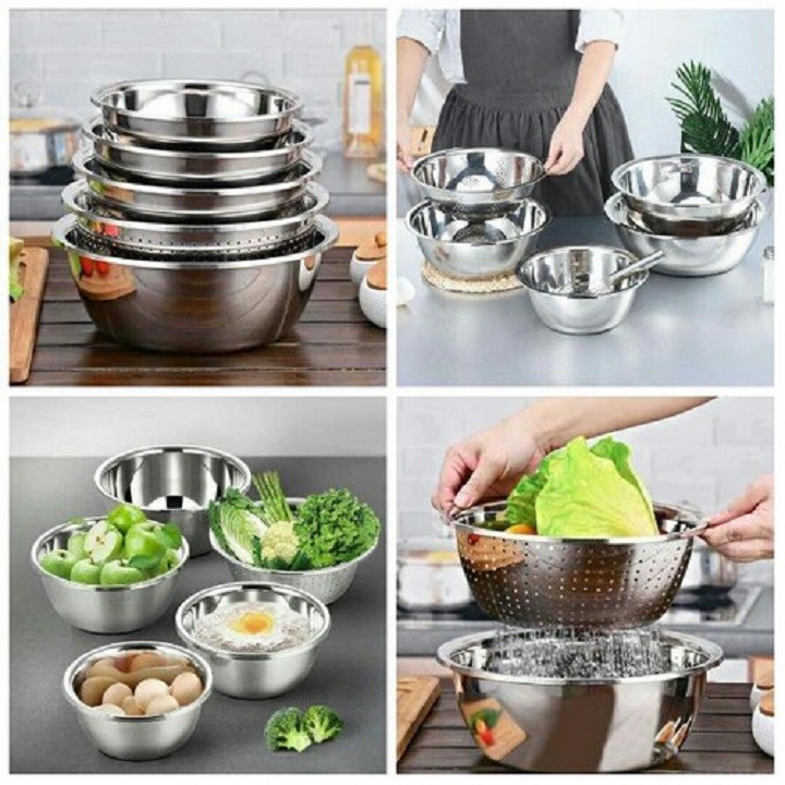 Bộ 5 chậu rổ inox