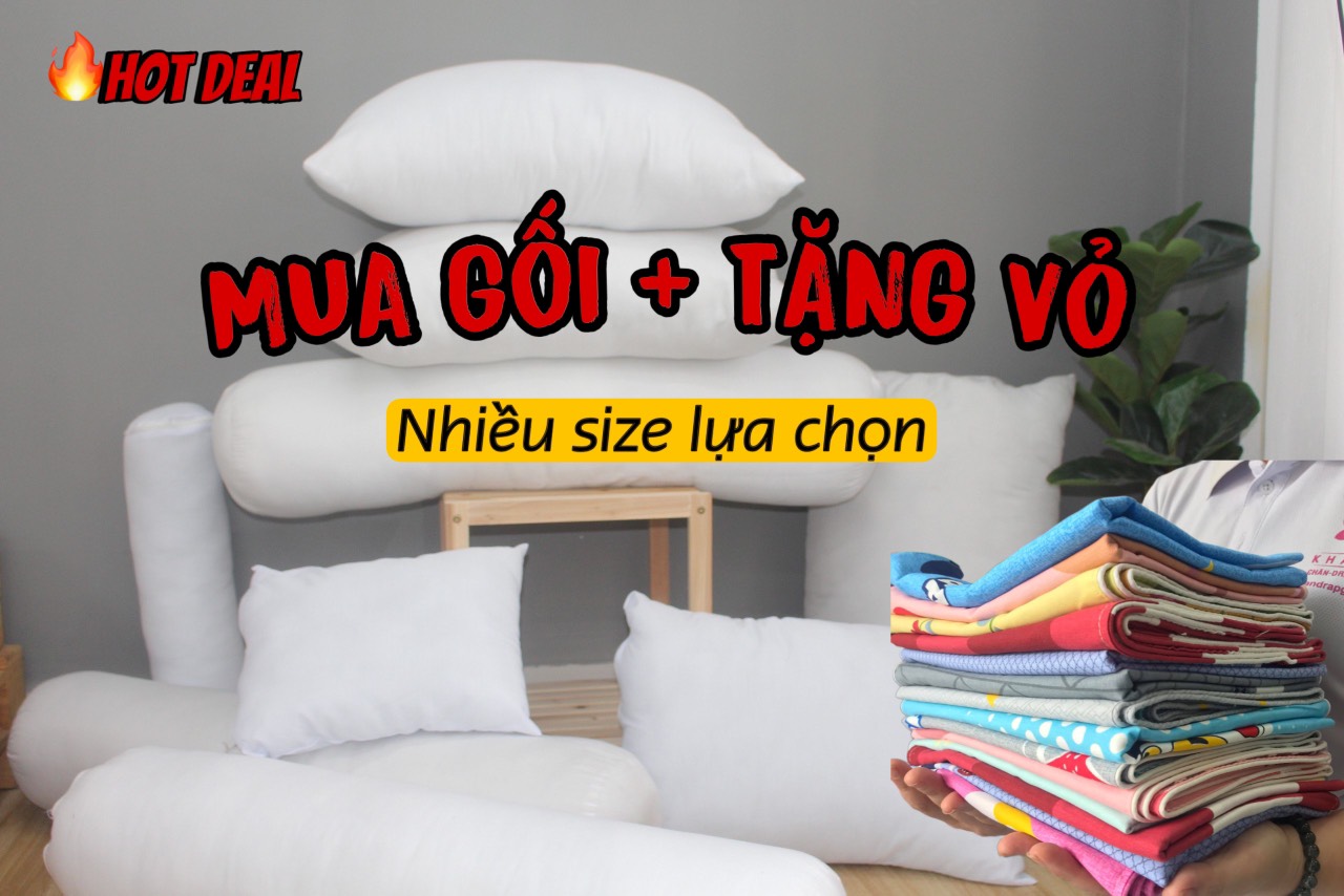 Ruột Gối tặng vỏ gối-Ruột Gối KHA LY - cao cấp nằm rất êm, ép chân không gọn nhẹ-Mua ruột tặng kèm vỏ