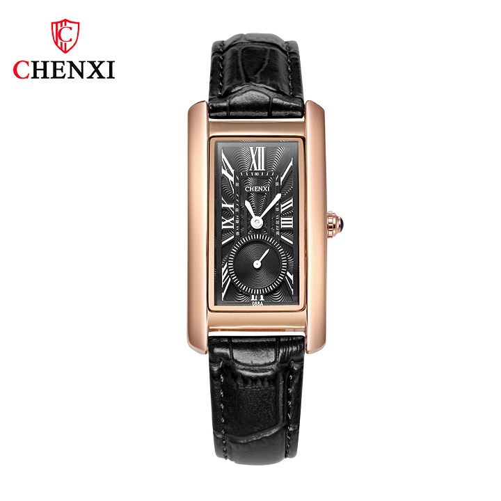 Đồng Hồ Nữ CHENXI Dây Da Mặt Chữ Nhật Kính Sapphire Chống Nước Chống Xước