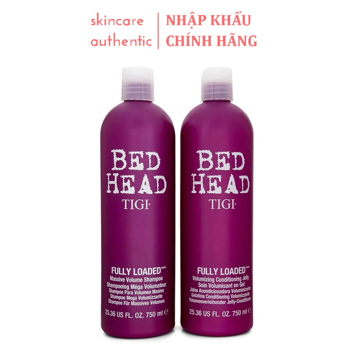 Dầu Gội Xả Tăng Phồng Tigi Tím 2*750Mml Bed Head Fully Loaded Volumizing dầu gội dầu xả Tigi giữ ẩm cho tóc