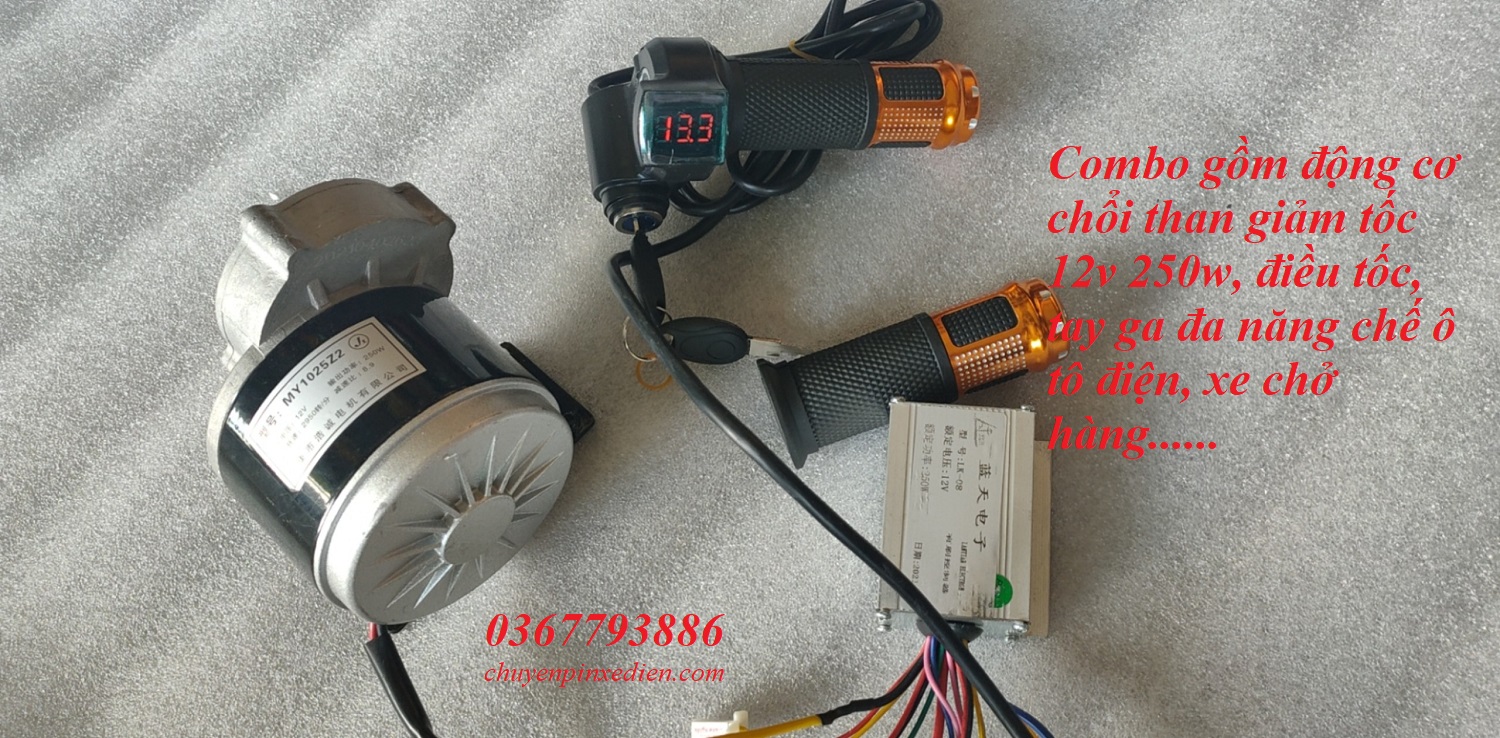Combo chế ô tô điện, xe chở hàng, xe kéo... dùng motor chổi than giảm tốc 12v 250w
