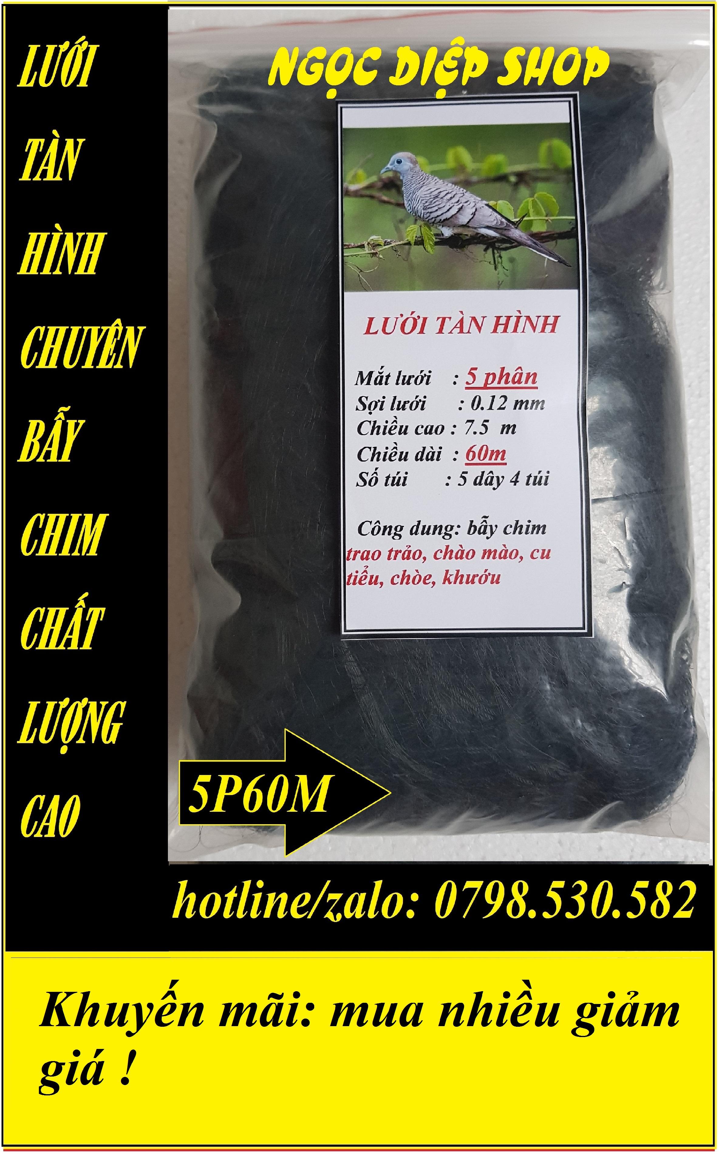 Lưới tàn hình 5 phân 60m bẫy chim  trao trảo, chào mào, cu tiểu, chòe, khướu