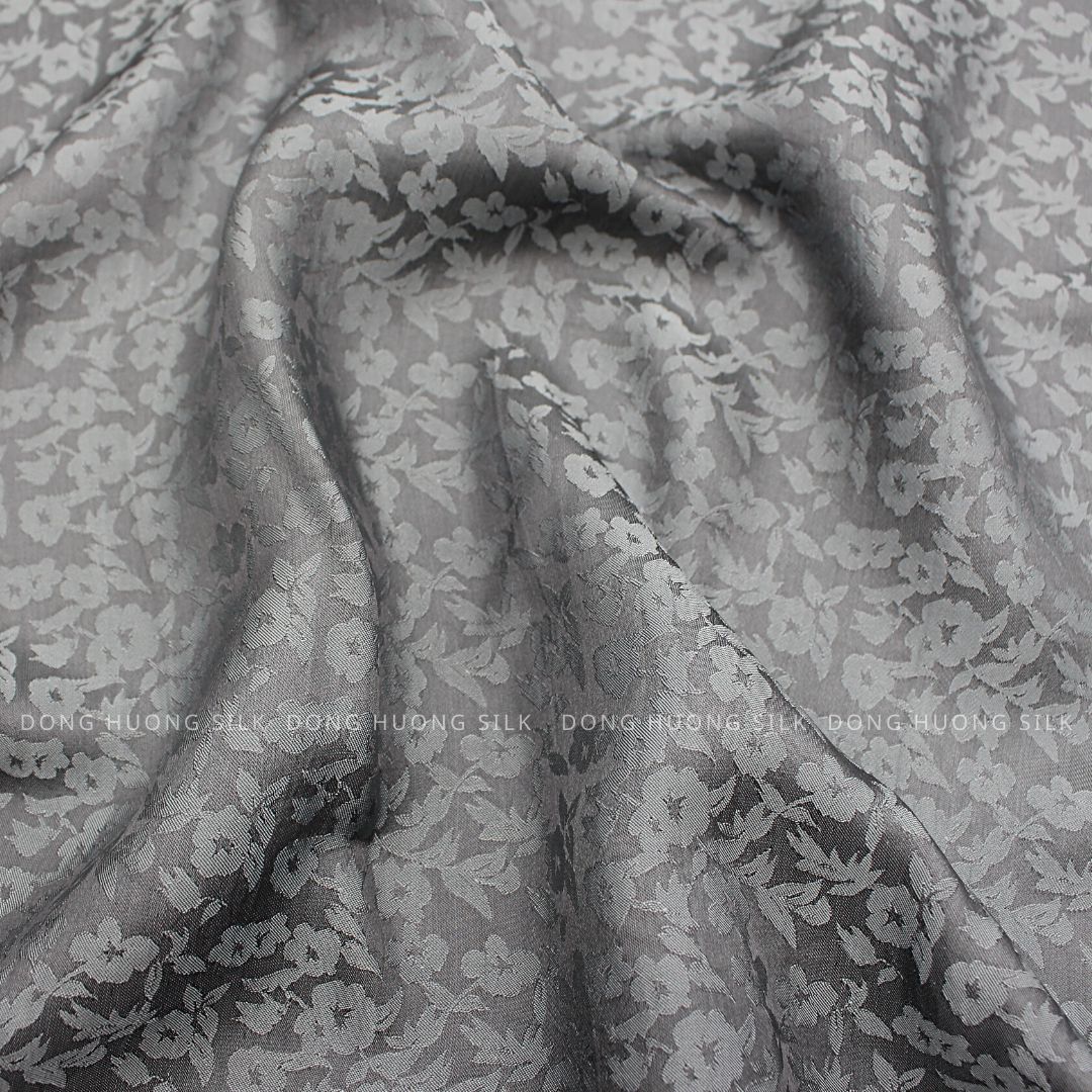 Vải lụa tơ tằm satin hoa chanh ghi chì – lhvs076