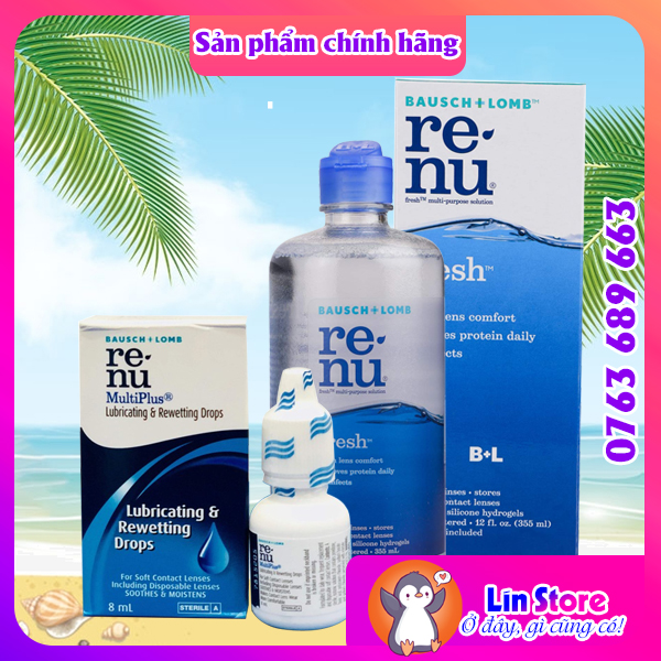 COMBO NƯỚC NGÂM LENS VÀ DUNG DỊCH NHỎ MẮT RENU - RENU 355ML & DD RENU 8ML