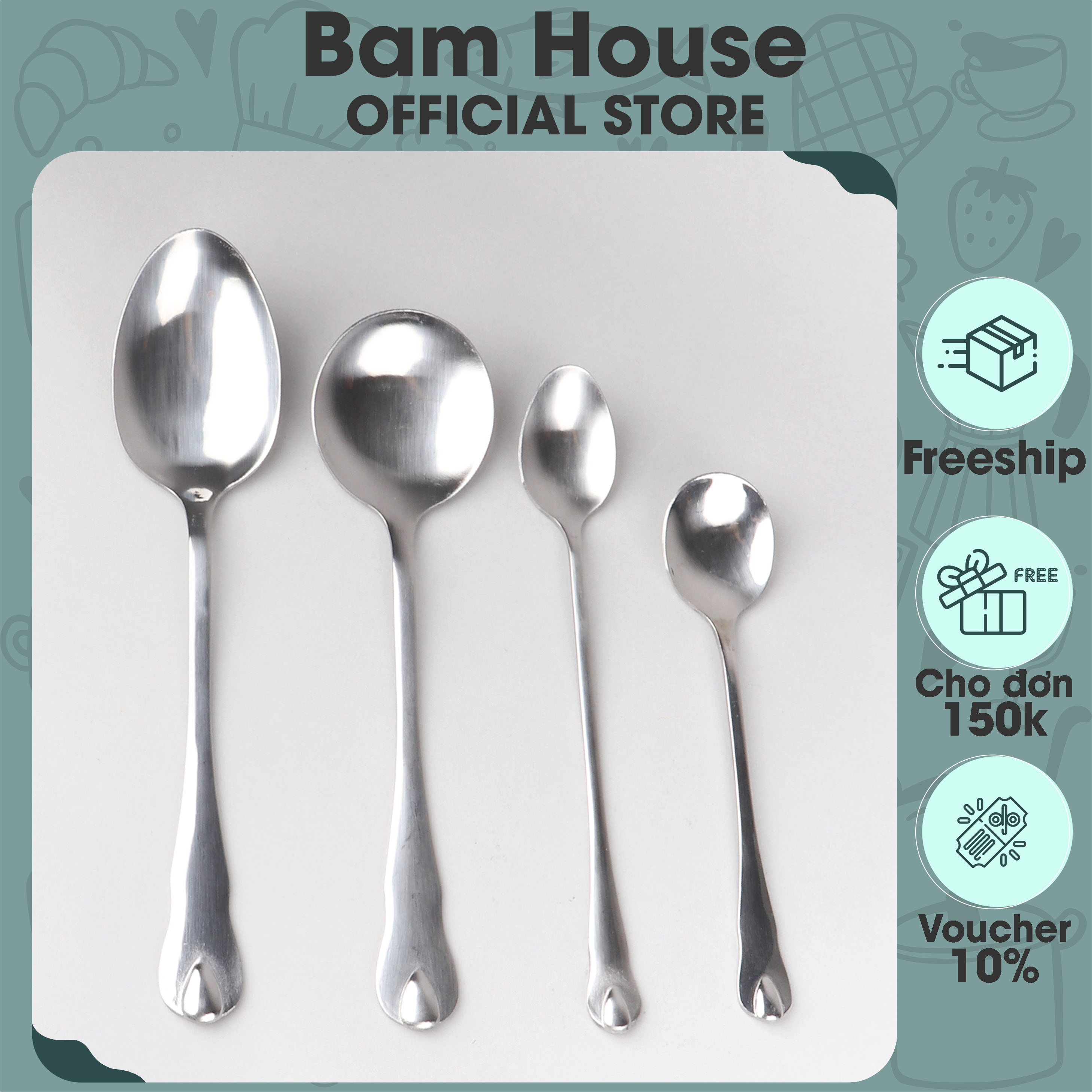Muỗng canh Muỗng soup Muỗng cafe inox 430 Bam House cao cấp MUI04 – Gia dụng bếp