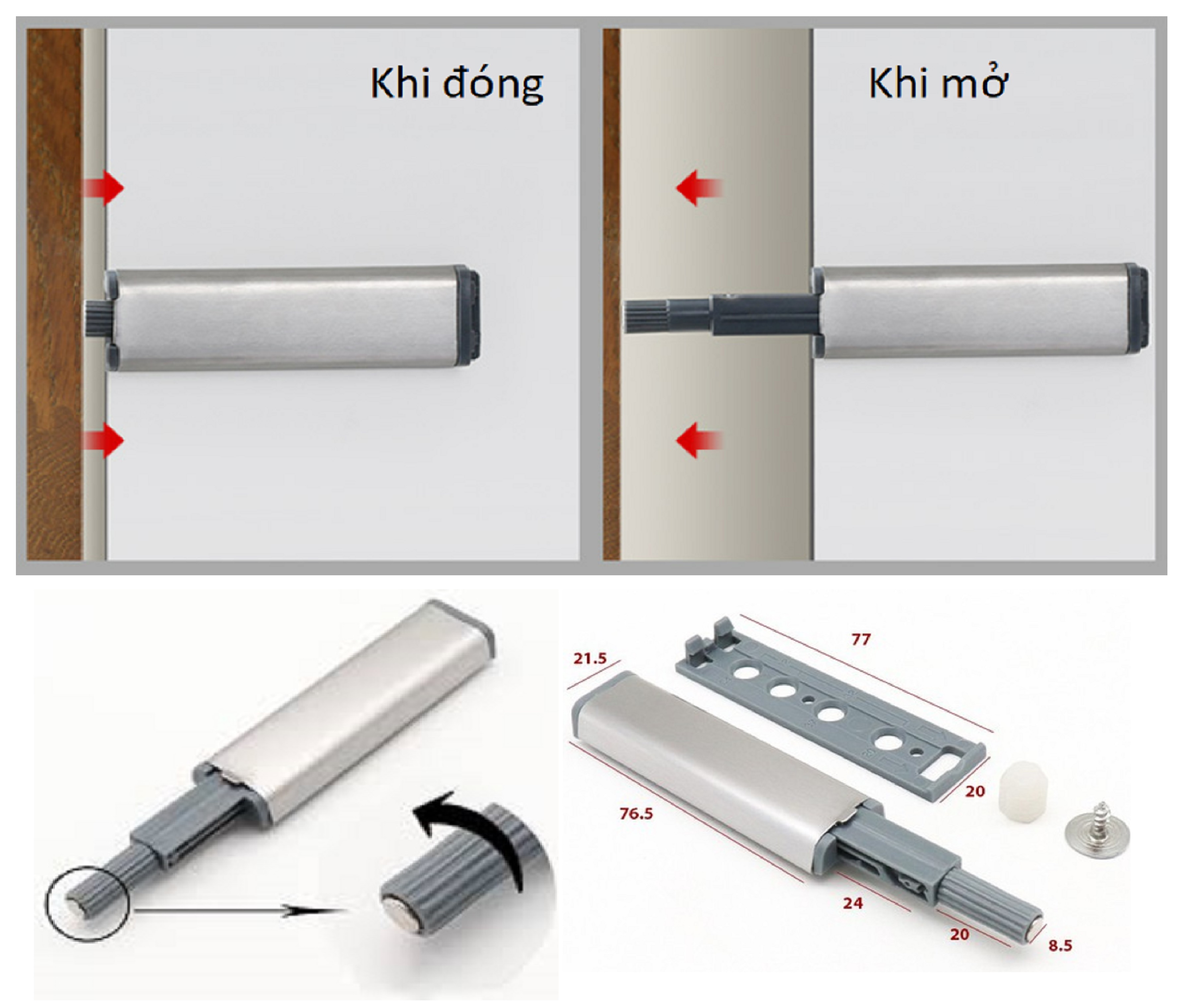Combo 10 nút nhấn-mở, hít cánh tủ nam châm inox