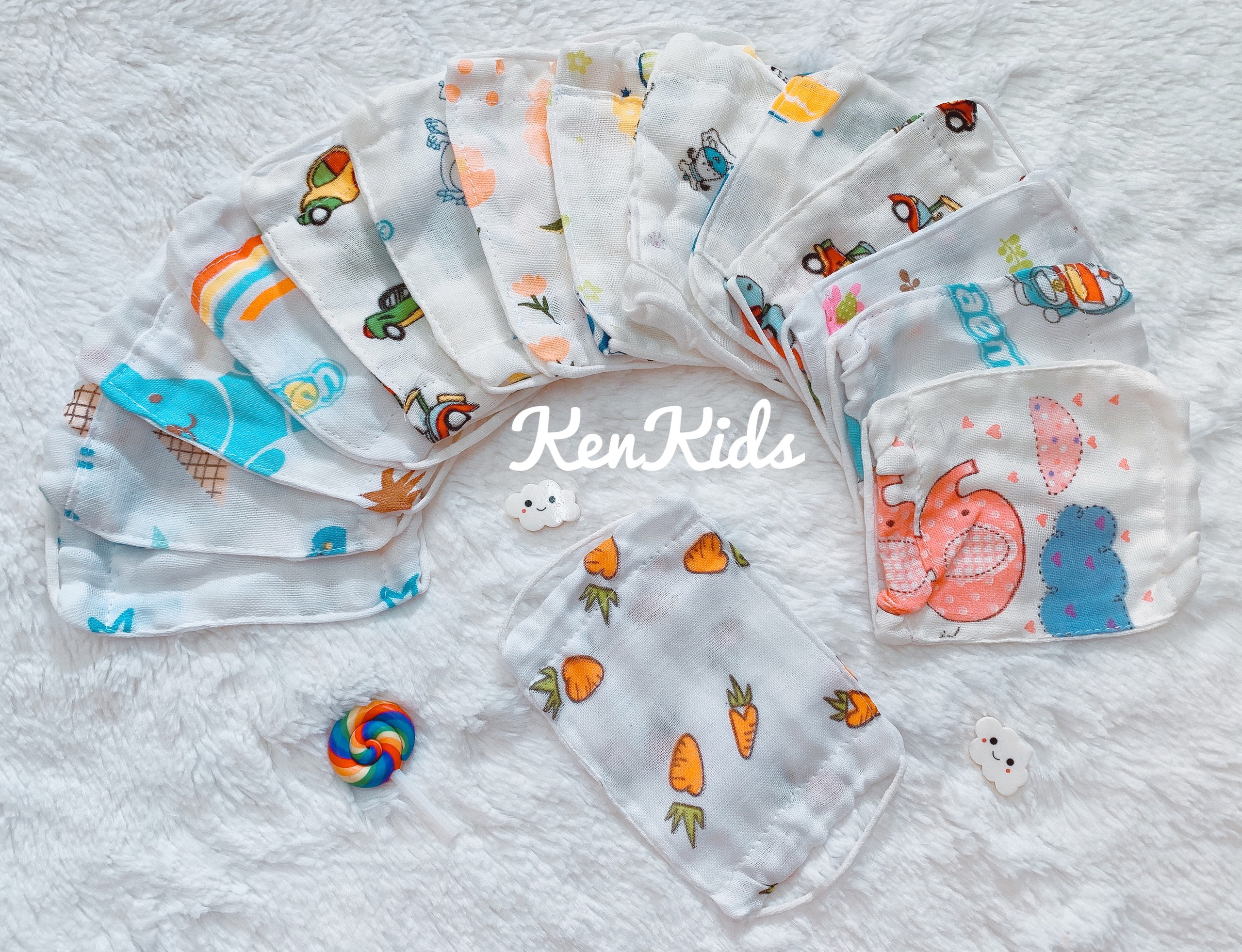 SET 10 Khẩu trang vải Xô mềm nhiều họa tiết cho bé