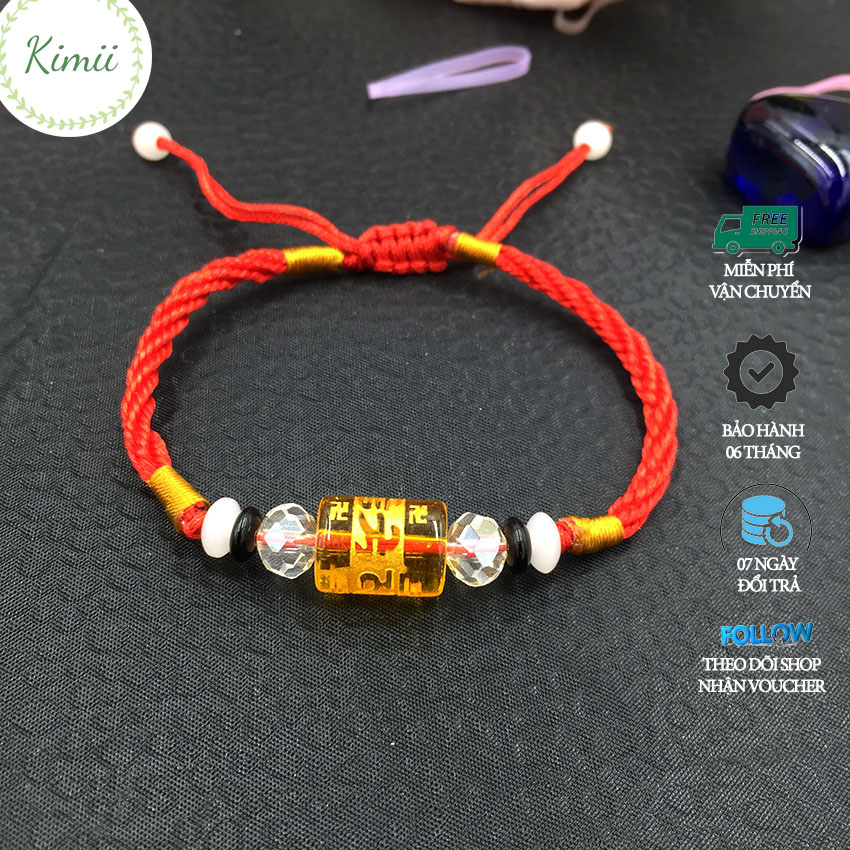 Vòng tay dây tim may mắn đính lu vàng V62, Vòng tay phong thủy, Vòng tay handmade