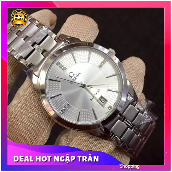 Đồng Hồ Nam Mặt Số Kim Cương Dây Không Gỉ Màu Trắng + Thẻ Bảo Hành 18 Tháng