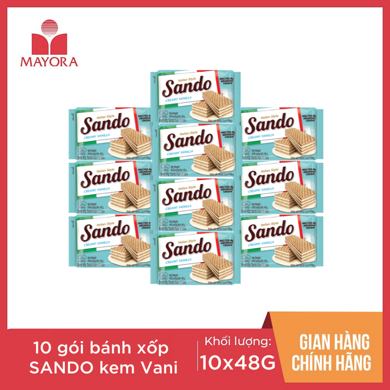 COMBO 10 GÓI BÁNH XỐP SANDO KEM VỊ VANI 48G