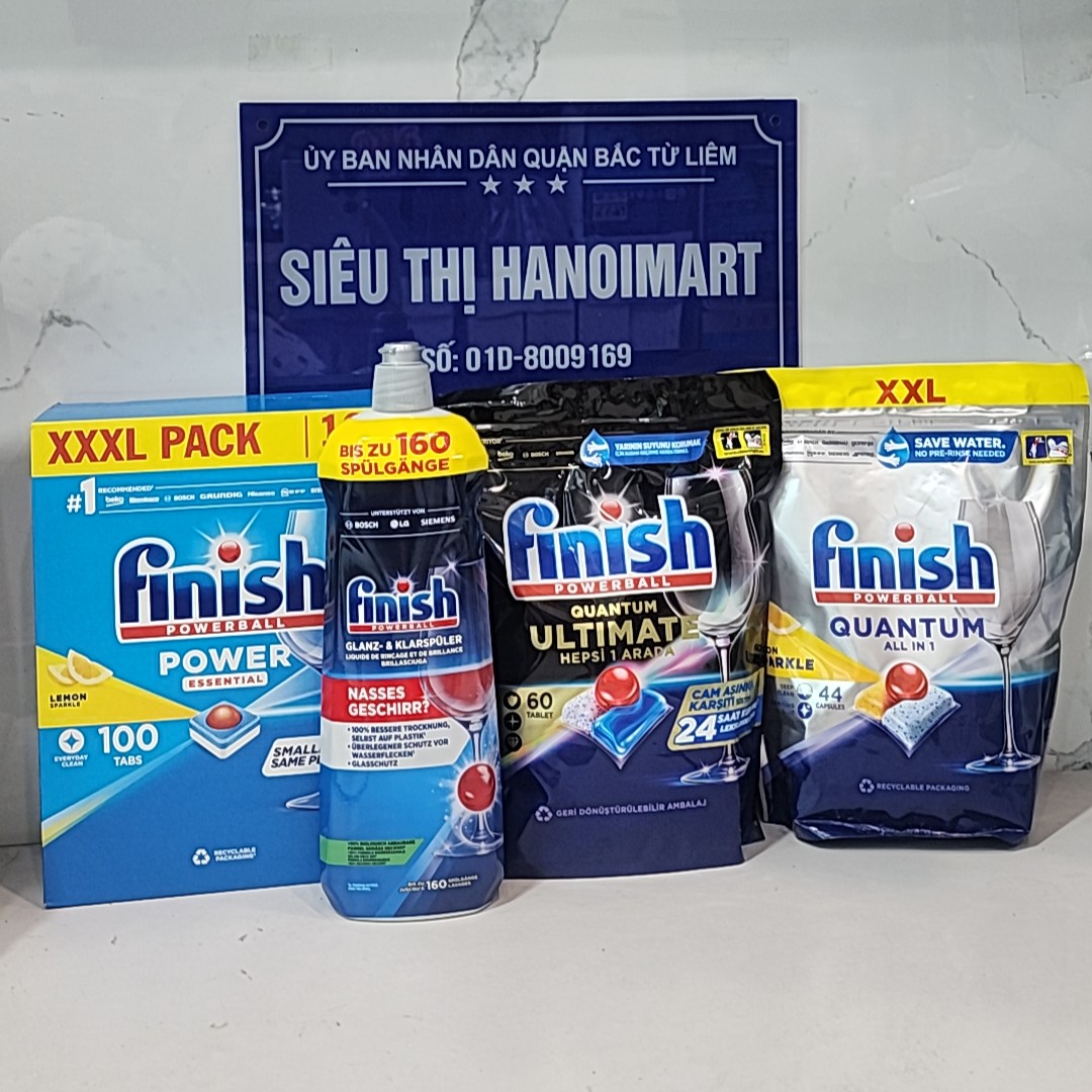 Viên rửa bát Finish Quantum Ultimate 60, 100 viên rửa bát All in one dùng cho máy rửa bát, viên finish quantum ultimate 60V hoặc muối finish 1.5kg
