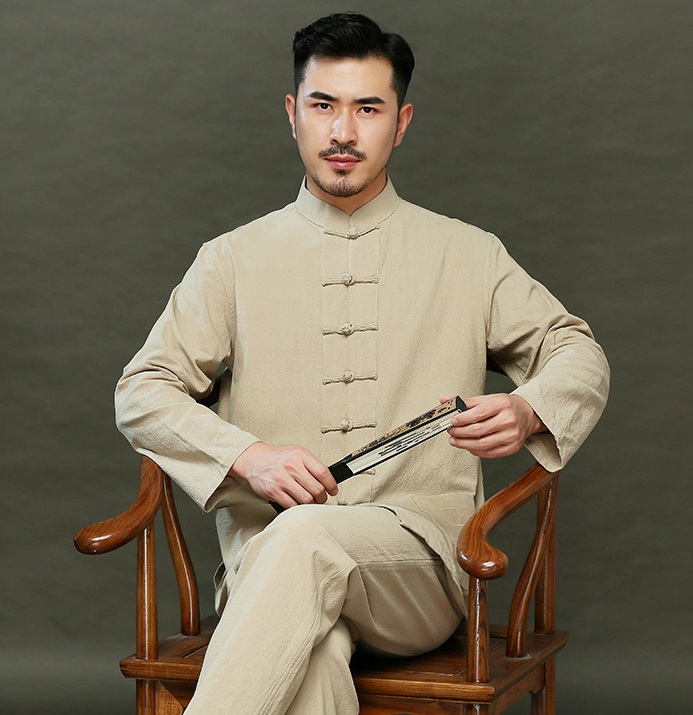 Bộ quần áo trung niên, Mua quà tặng cha - B45 Bộ đũi tay dài trung niên, Rất phù hợp: Chùa chiền, Giao lưu, Dạo phố...Chuẩn chất đũi tự nhiên 100%, dầy dặn, thoáng nhẹ, mềm mát...