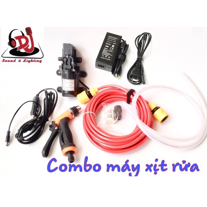 Combo bơm áp lực mini có nguon 220v, xịt rửa máy lạnh, rửa xe, tưới vườn, rửa sân vệ sinh nhà