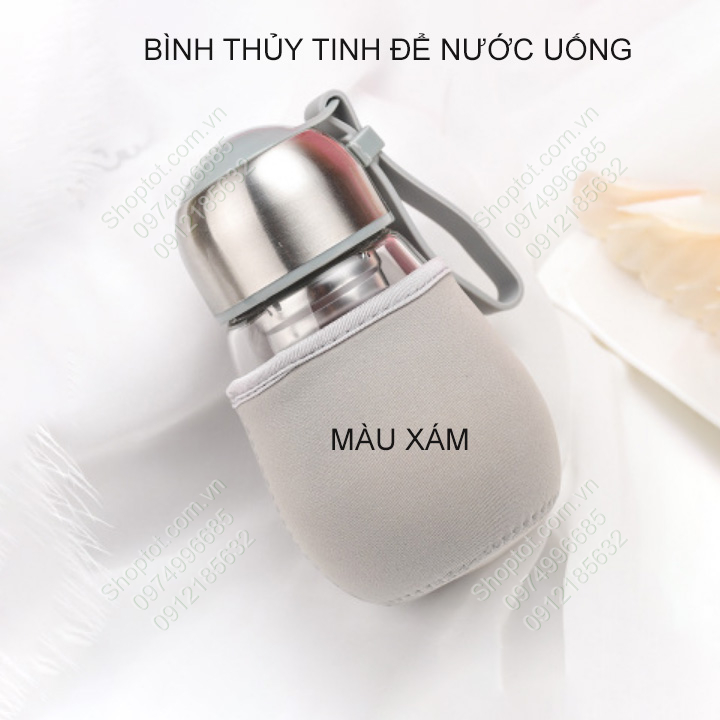 Bình thủy tinh 400ml đựng nước uống cho học sinh, sinh viên, dân văn phòng