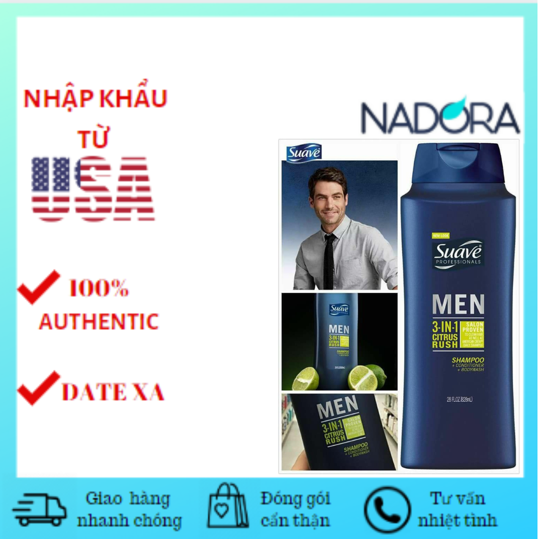 Sữa tắm/gội/xả suave men 3 in 1 citrus rush