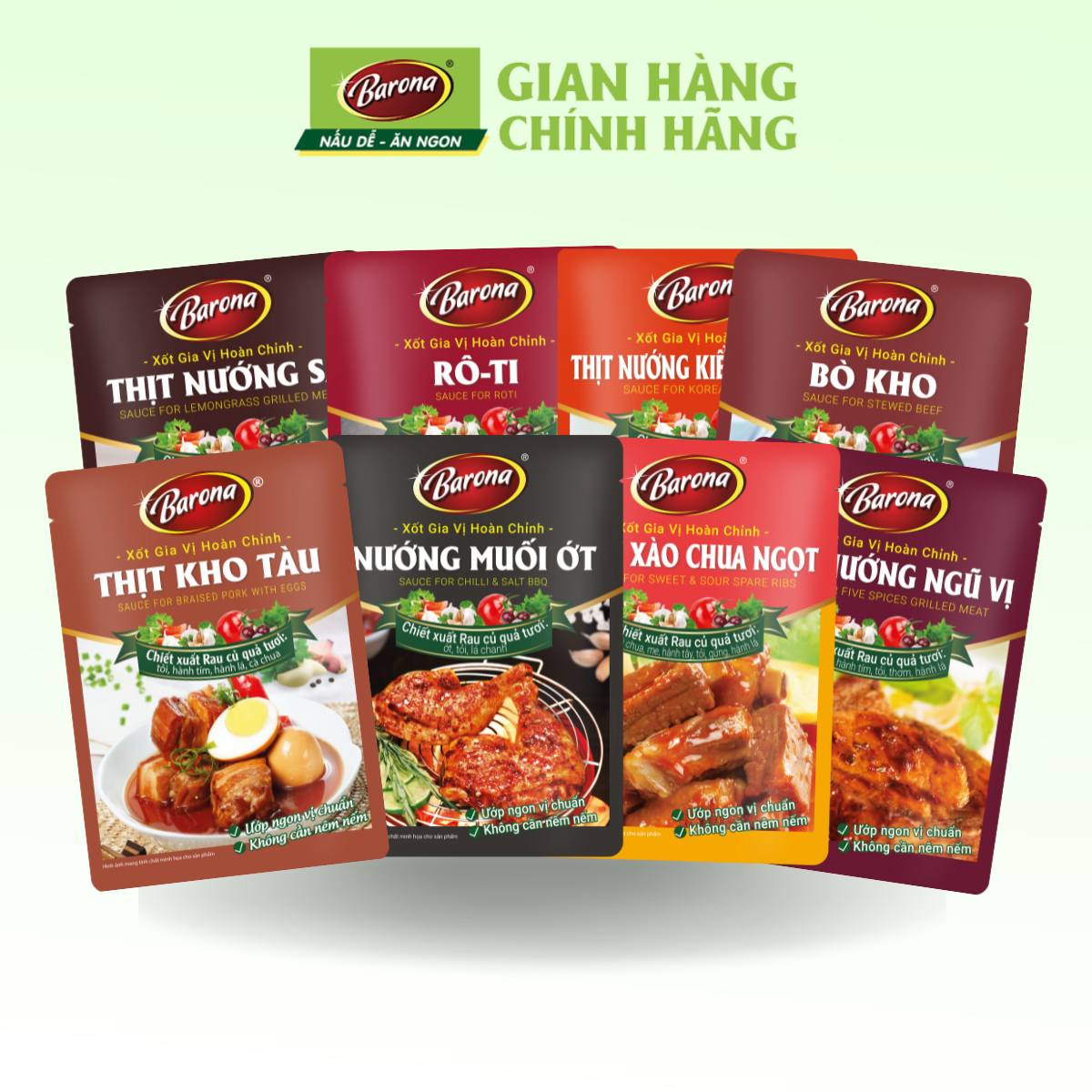 Combo 9 gói Gia Vị Barona 80g ướp ngon chuẩn vị không cần nêm nếm