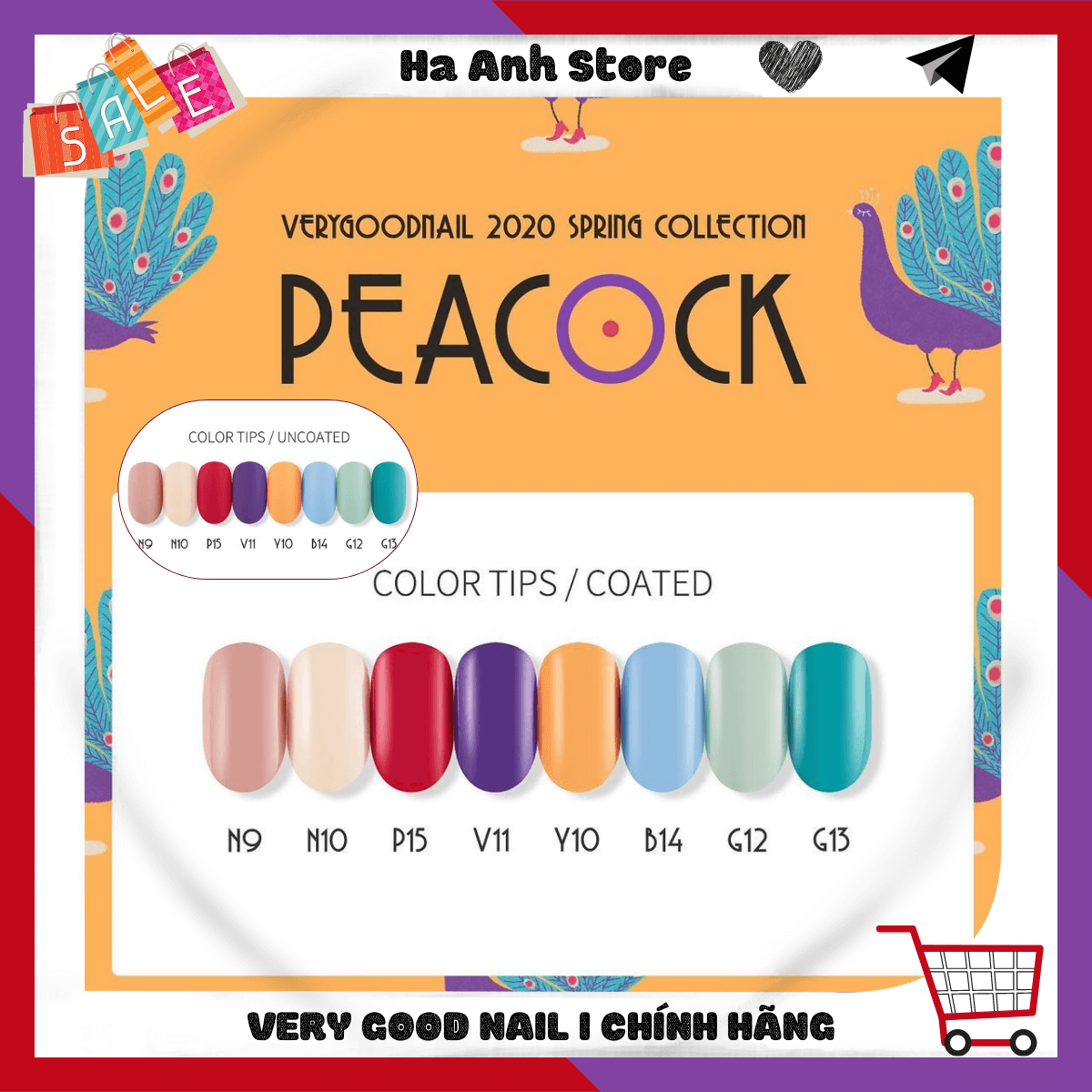 Very good Nail Sơn gel cao cấp Hàn quốc Chính hãng, Chọn màu Set Spring Peacock Collection, Chai lẻ 10ml