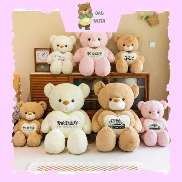 Gấu bông teddy ôm trái tim đáng yêu làm quà tặng cao cấp nuta 80cm - 90cm - 110cm - 120cm - 140cm