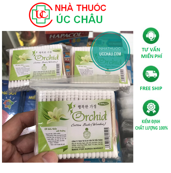 Tăm bông thân gỗ cao cấp bịch 100 cây, Tăm bông nguyên liệu 100% cotton