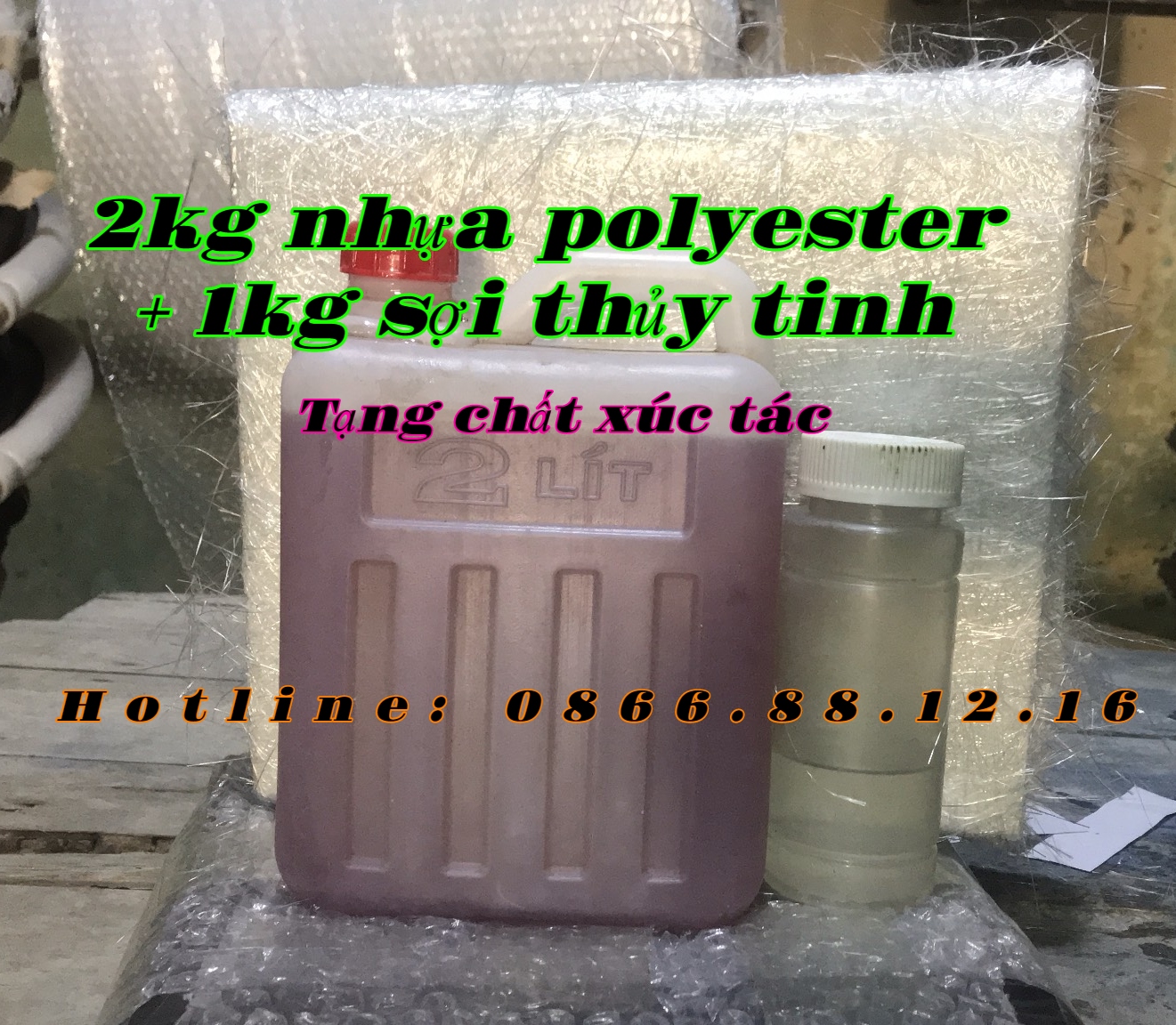 Combo 2kg nhựa hồng composie + 1kg sợi thủy tinh " Tặng kèm chất xúc tác"