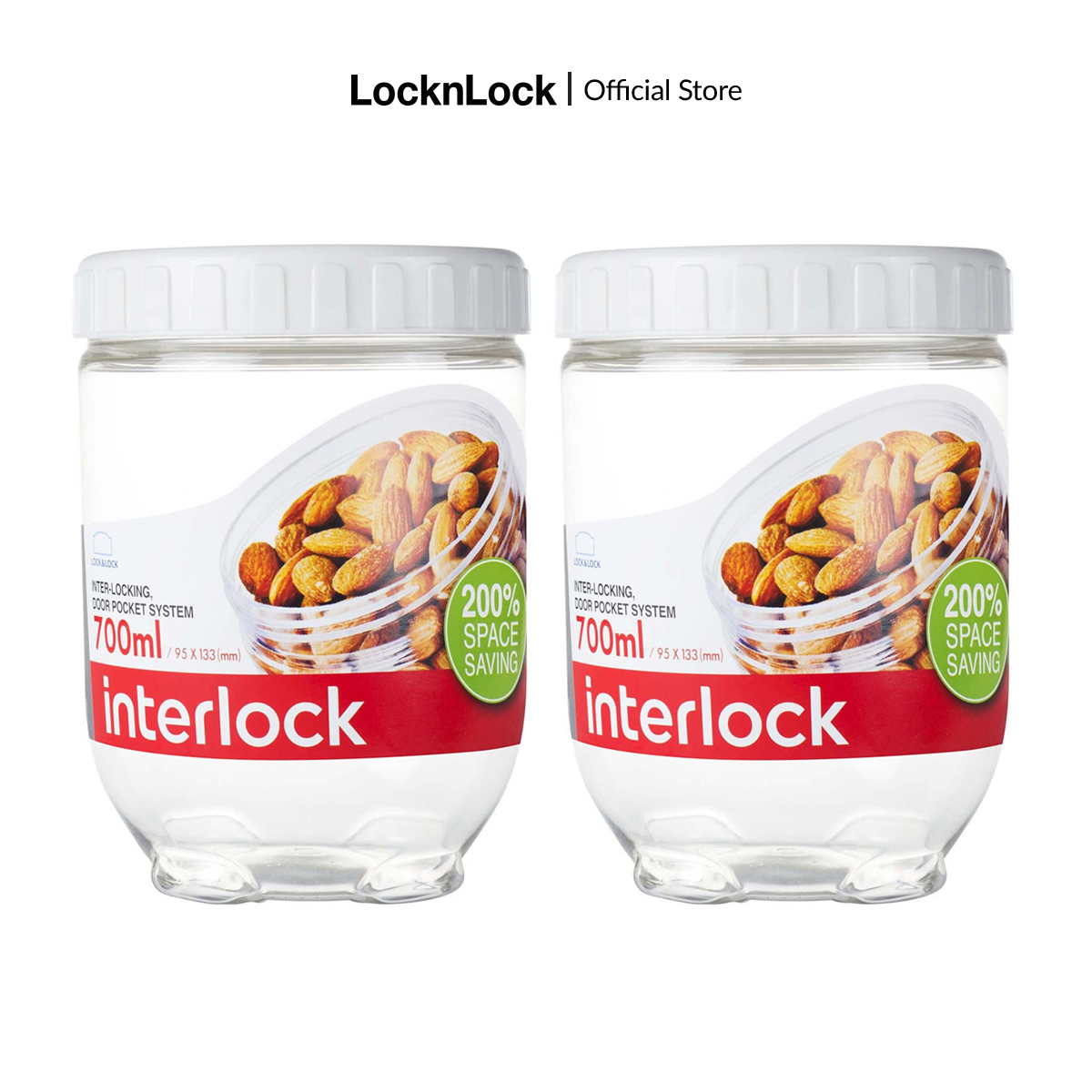 Bộ 2 hộp đựng thực phẩm lock&lock interlock 700ml inl304ws2, 95x133mm