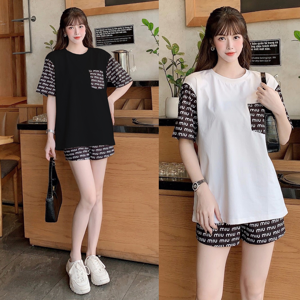 Đô Bộ Đùi Form Rộng Thun Cotton Phối Thun Lạnh In 3D Miu Miu
