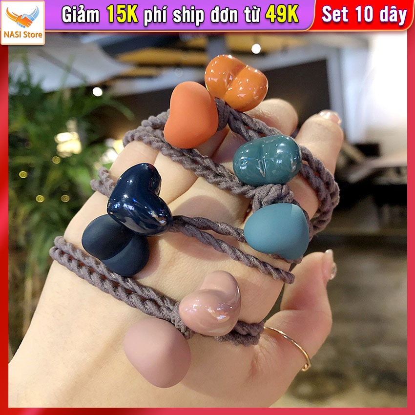 Dây buộc tóc nữ 2 trái tim [Set 10 dây] NASI Store dễ thương phong cách hàn quốc thun cột tóc nữ co giãn tốt phụ kiện tóc