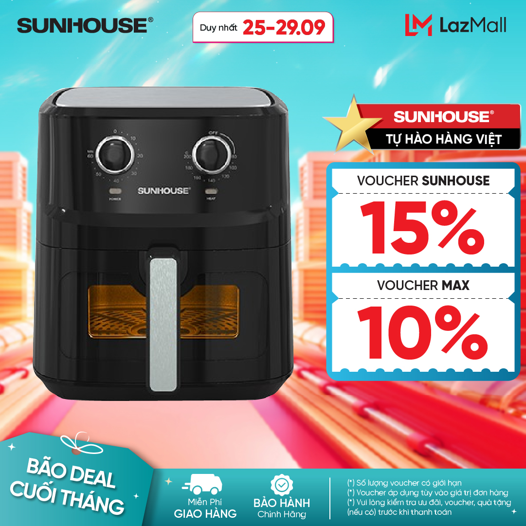 NỒI CHIÊN KHÔNG DẦU 6.5L SUNHOUSE SHD4030 - Công nghệ hiện đại - Tiết kiệm điện - Dung tích lớn - Bảo hành 12 tháng