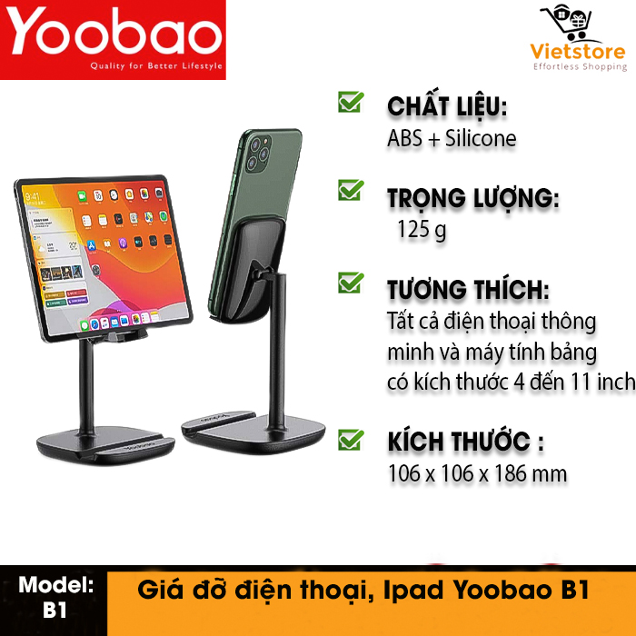 Giá đỡ điện thoại, Ipad Yoobao B1 tương thích với các thiết bị Iphone 11 Pro Xs Max Xr X 8 7 6, Ipad Pro và các dòng điện thoại thông minh, máy tính bảng